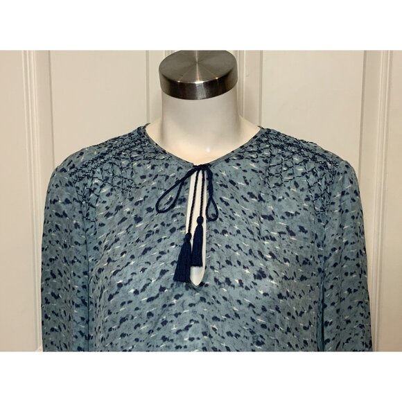 Joie Blue Speckled Silk Tie-Neck Top, Size S - Picture 2 of 9